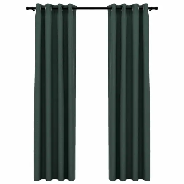 Pimendavad linase välimusega kardinad rõngastega, 2 tk, roheline, 140 x 245 cm – 2