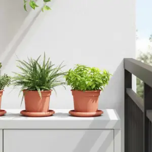 Ümmargused plastlillepotid drenaažiavadega, kohviroosa, Ø 12,5 x 10 cm, 6 tk