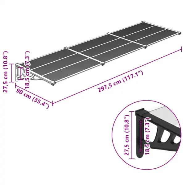 Ukse varikatus polükarbonaadist, must ja läbipaistev, 297,5 x 90 cm – 6