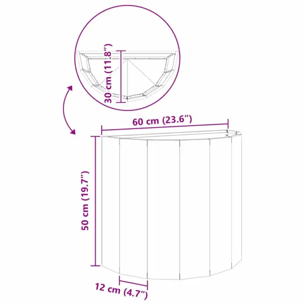 Poolringikujuline hõbedane taimekast tsingitud terasest, 60 x 30 x 50 cm – 12