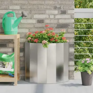 Poolringikujuline roostevabast terasest taimekast, hõbedane, 60 x 30 x 50 cm