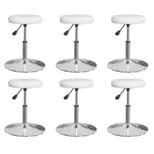 Pöörlevad reguleeritava kõrgusega söögitoolid, 6 tk, valge kunstnahk ja kroomitud teras