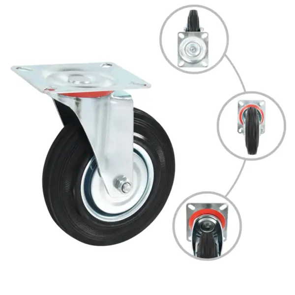 Pöörlevad kummirattad kinnitusplaadiga, 4 tk, 125 mm, must, 100 kg – 3