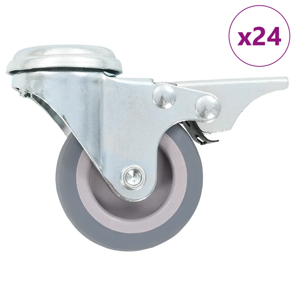 Hallid poldiaukudega pöörlevad mööblirattad piduritega, 24 tk, 50 mm, M10