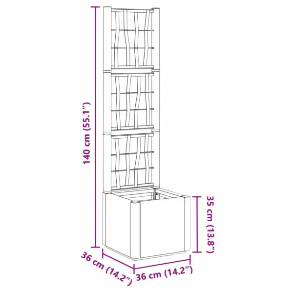 Pruun aiapott trellisega, polüpropüleen, 36 x 36 x 140 cm, 38 L – 9