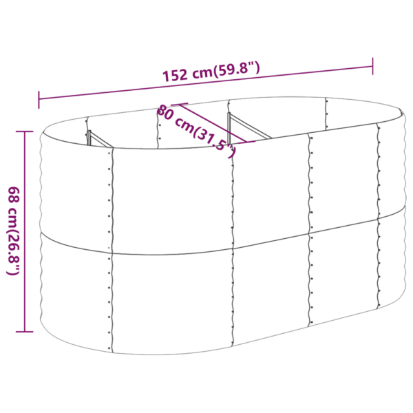 Pruun ovaalne galvaniseeritud terasest aia taimelava, 152 x 80 x 68 cm – 6