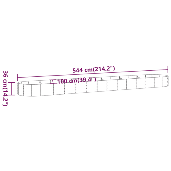 Pruun ovaalne aia taimelava, galvaniseeritud teras, 544 x 100 x 36 cm – 6