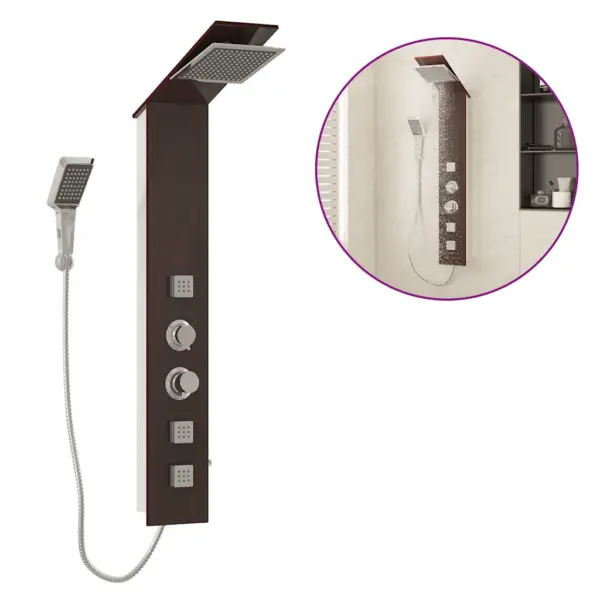 Pruun klaasist dušipaneelisüsteem vihmaduši, massaažijugade ja käsidušiga, 18 x 42 x 127 cm – 2