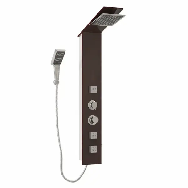 Pruun klaasist dušipaneelisüsteem vihmaduši, massaažijugade ja käsidušiga, 18 x 42 x 127 cm – 3