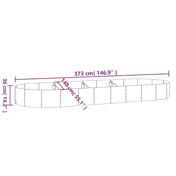 Ovaalne aia taimekast, pruun galvaniseeritud teras, 373 x 140 x 36 cm – 6