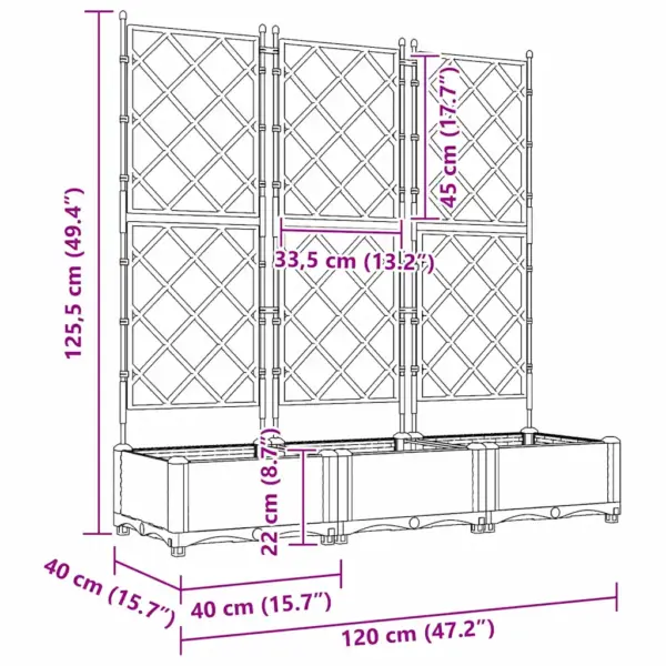 Aia istutuskastid trelliseintega, 3 tk, pruun teras, 120 x 40 x 125,5 cm – 9