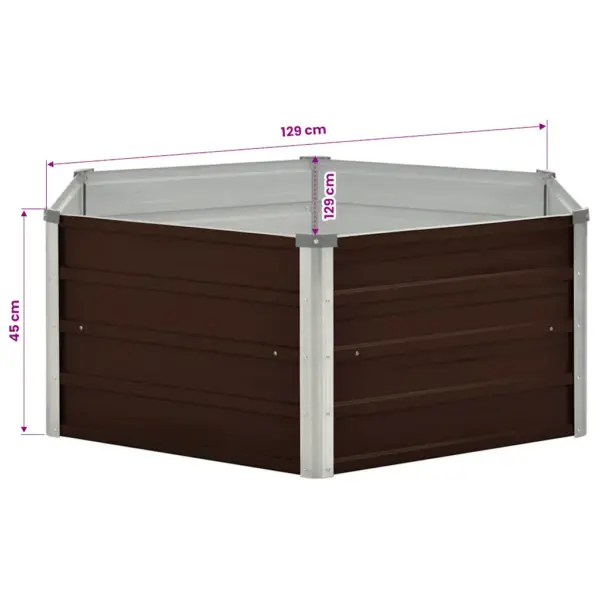 Kuusnurkne kõrgendatud aiapeenar, pruun tsingitud teras, 129 x 129 x 45 cm – 6