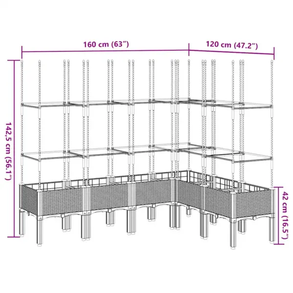 Rotangimustriga võrega kõrgendatud taimekast, pruun PP, 160 x 120 x 142,5 cm – 8