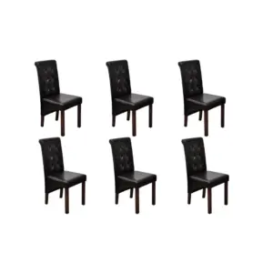 Antiikstiilis pruunid kunstnahast söögitoolid täispuidust jalgadega, 6 tk, 43 x 52 x 95 cm