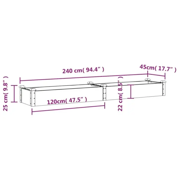 Voodriga puidust aia taimelava, pruun, nulupuit, 240 x 45 x 25 cm – 8