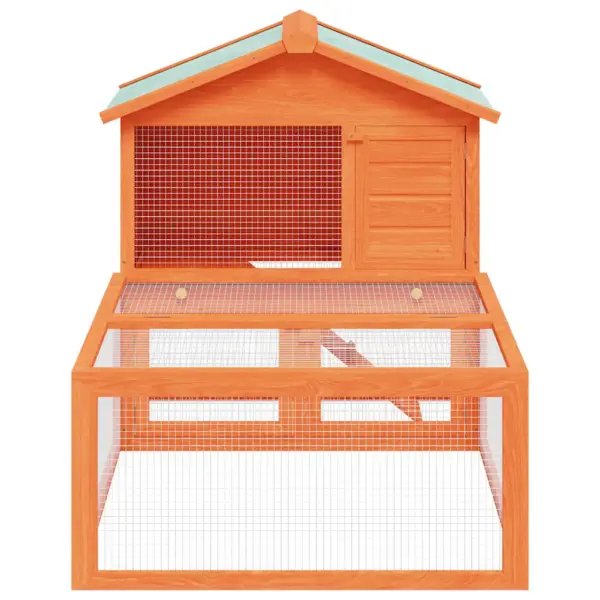 Kahekihiline puidust küülikupuur rohelise katusega, pruun, 144 x 100 x 100 cm – 3