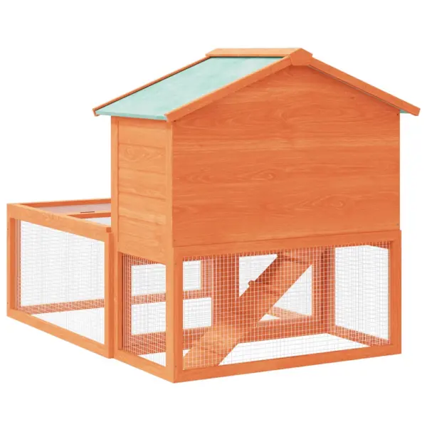 Kahekihiline puidust küülikupuur rohelise katusega, pruun, 144 x 100 x 100 cm – 5