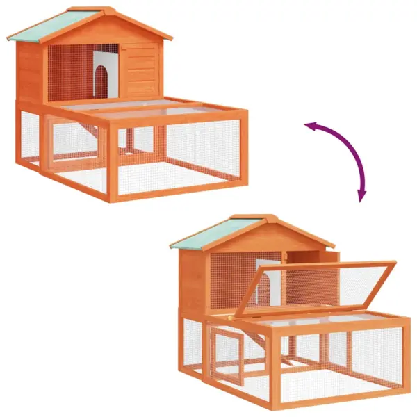 Kahekihiline puidust küülikupuur rohelise katusega, pruun, 144 x 100 x 100 cm – 6