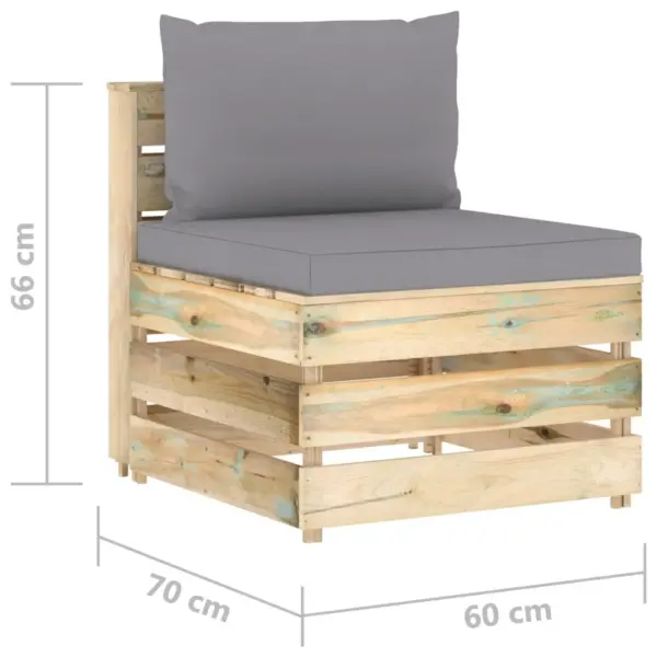Puidust keskmine diivaniosa hallide patjadega, roheimmutatud mänd, 60 x 70 x 66 cm – 6
