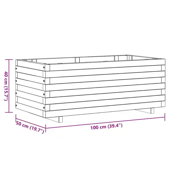 Puidust taimelava 100 x 50 x 40 cm, roheimmutatud männipuit – 10