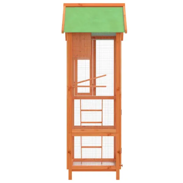 Välilinnumaja pesakasti ja õrtega, pruun männipuit, 60 x 58,5 x 160 cm – 5