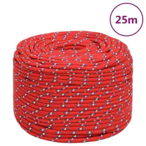Punutud paadiköis, punane, 10 mm, 25 m, polüpropüleen