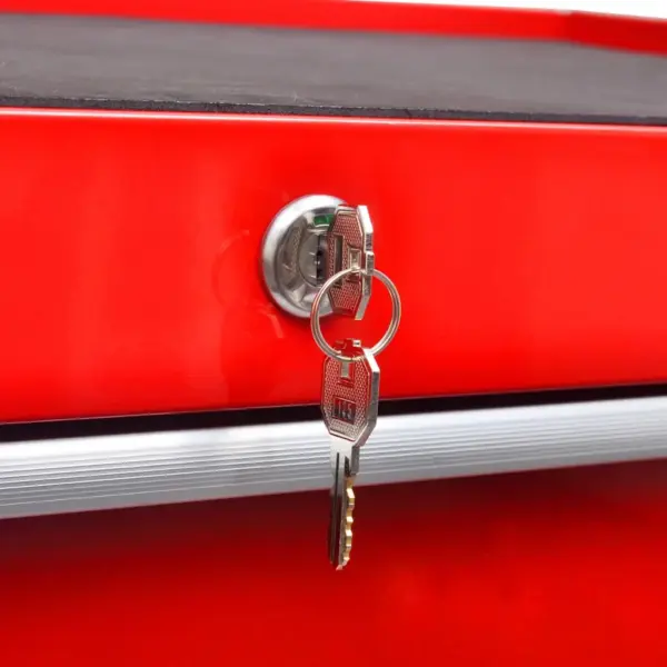 Ratastel tööriistakäru 5 lukustatava sahtliga, punane teras, 690 x 330 x 772 mm – 6