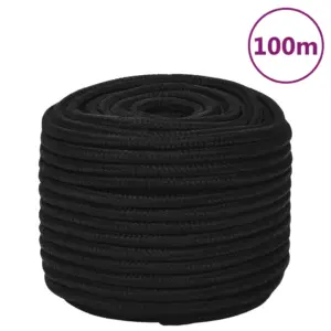 Punutud töököis, must polüester, 12 mm, 100 m rull