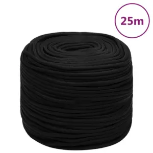 Punutud töököis, must polüester, 8 mm, 25 m