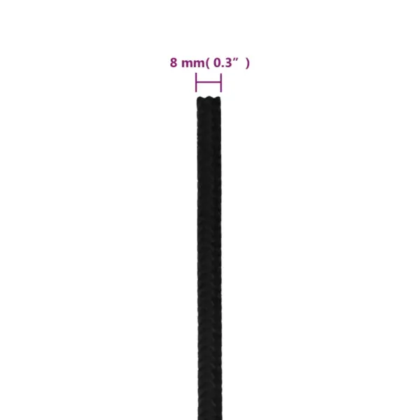 Punutud töököis, must polüester, 8 mm, 25 m – 6