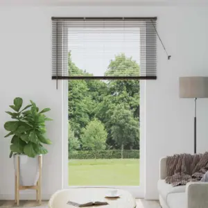 Reguleeritav PVC veneetsia ruloo privaatsuse tagamiseks, tumepruun mustriga, 213 x 130 cm