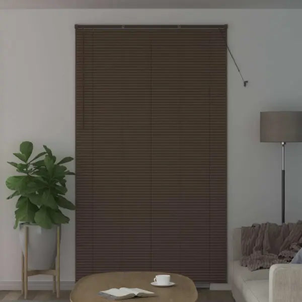 Reguleeritav PVC veneetsia ruloo privaatsuse tagamiseks, tumepruun mustriga, 213 x 130 cm - 3