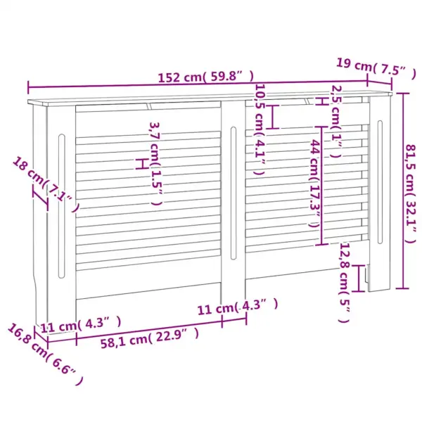 Radiaatorikatted horisontaalsete liistudega, 2 tk, valge MDF, 152 x 19 x 81,5 cm – 10