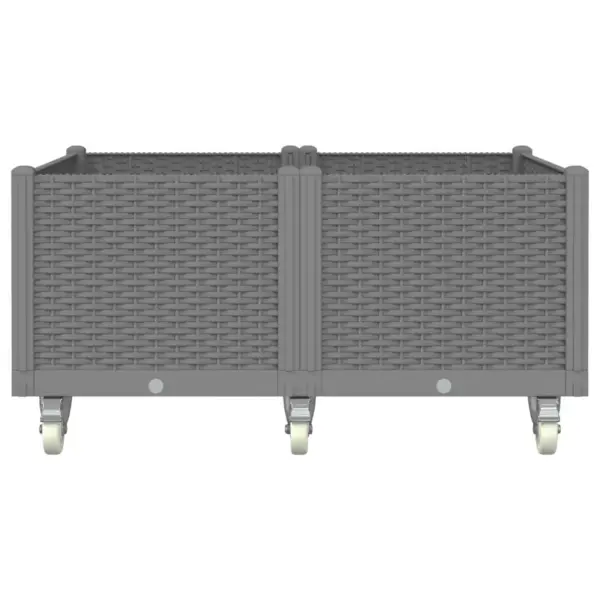 Ratastega taimekast rotangimustriga, helehall, 100 x 80 x 54 cm, PP – 3