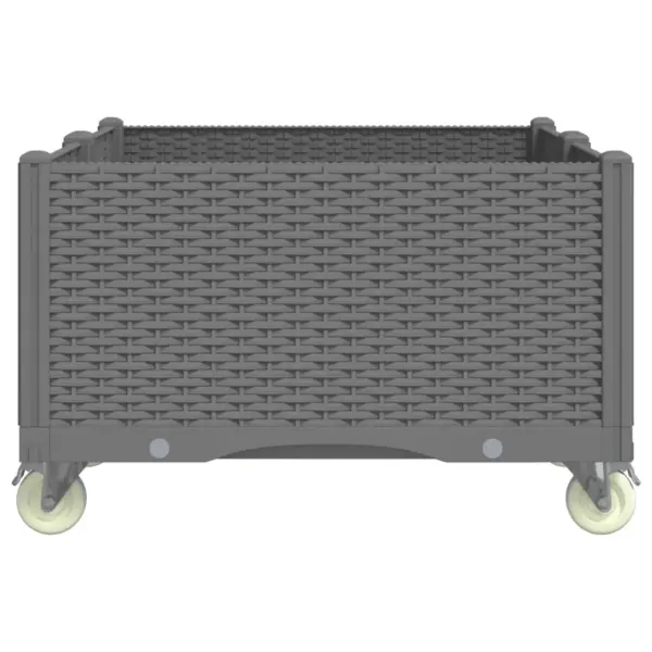 Ratastega taimekast rotangimustriga, helehall, 100 x 80 x 54 cm, PP – 4