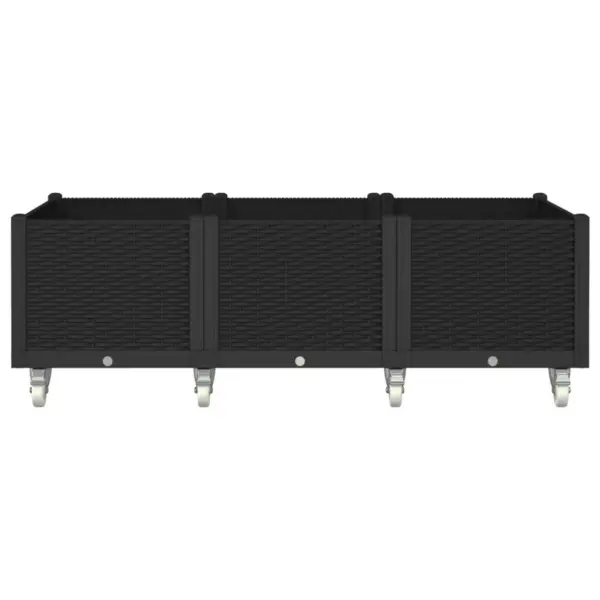 Ratastega taimekast rotangimustriga, must PP-plast, 150 x 80 x 54 cm – 3