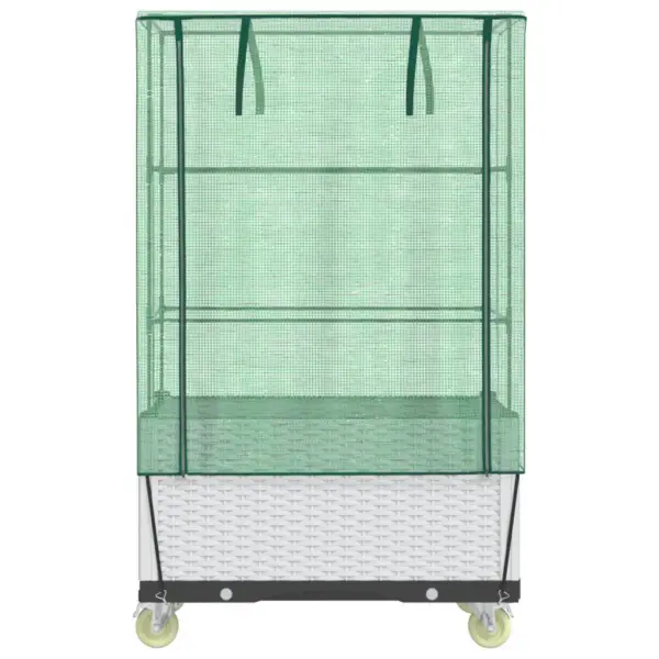 Ratastega kõrgendatud taimekast kasvuhoonekattega, rotangiimitatsioon, valge, 50 x 80 x 182 cm – 4