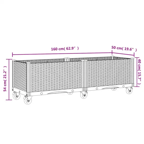 Ratastega rotangimustriga taimekast võrega, sinakashall, PP, 160 x 50 x 54 cm – 7