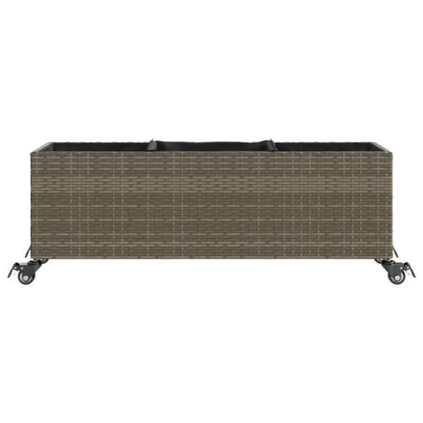 Ratastel hall polürotangist taimekast 3 sisekotiga, 107 x 32 x 38 cm – 5