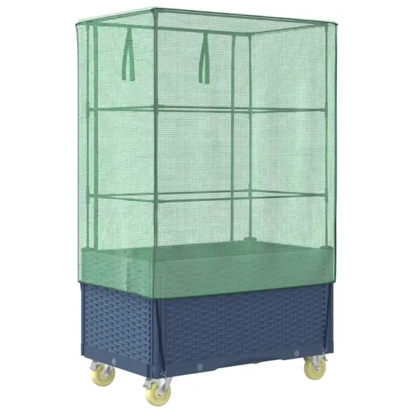 Ratastel kõrgendatud peenar kasvuhoonekattega, rotangiimitatsioon, sinakashall, 80 x 50 x 182 cm – 6