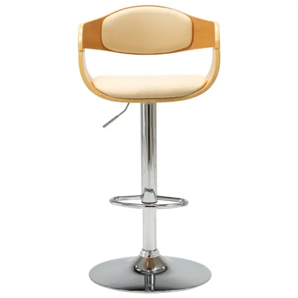 Reguleeritav baaritool, kreemjasvalge kunstnahk, painutatud puit ja kroomitud jalg, gaasitõstega – 2