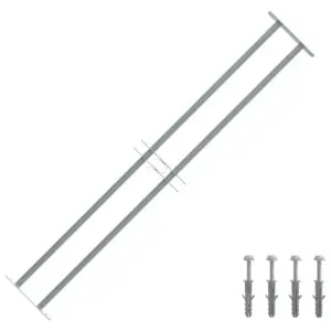 Reguleeritavad akende turvatrellid tsingitud terasest, hõbedane, horisontaalne paigaldus, 300 x 1000–1500 mm