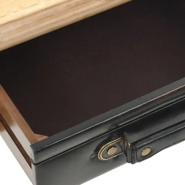 Retrostiilis kuusepuidust kummut 3 kunstnahast sahtliga, pruun, 80 x 36 x 75 cm – 6