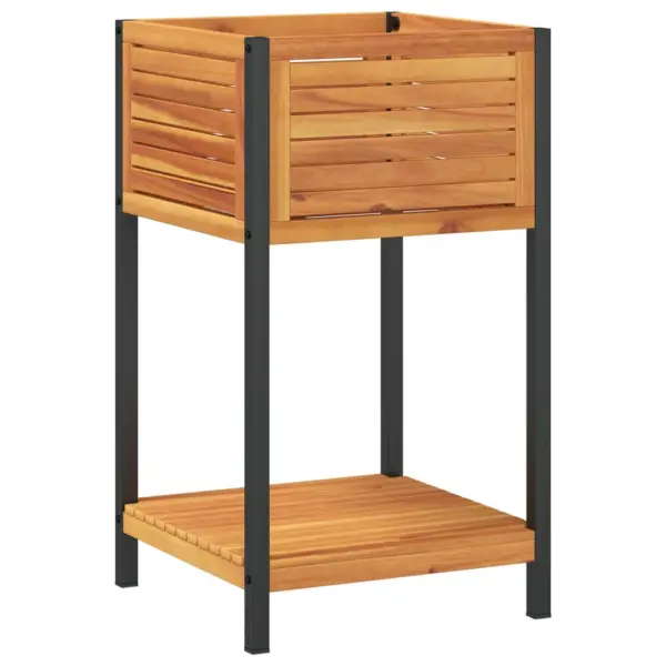 Riiuliga aia taimekast akaatsiapuidust ja terasest, 45 x 45 x 80 cm – 2