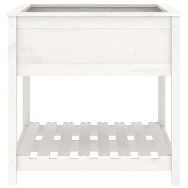 Riiuliga kõrgendatud taimekast, valge täismännipuit, 82,5 x 82,5 x 81 cm – 5