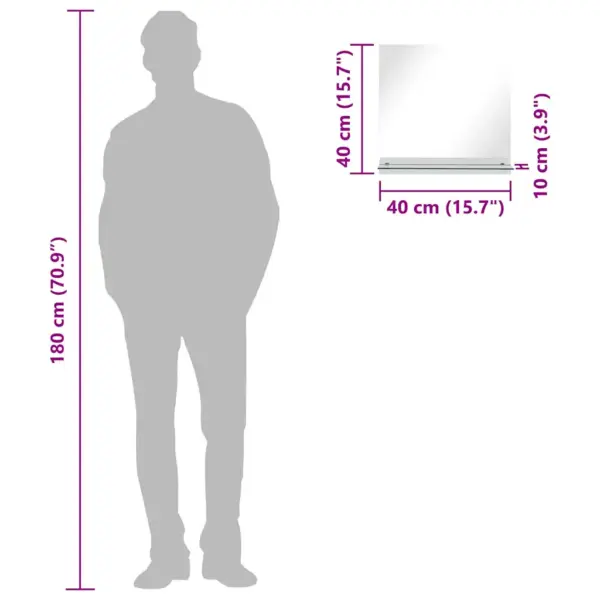 Riiuliga seinapeegel, karastatud klaas, 40 x 40 cm, valge – 7