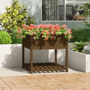 Riiuliga taimekast meekarva männipuidust, 82,5 x 82,5 x 81 cm