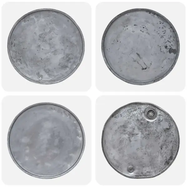 Tööstusliku stiiliga kohvilaud ringlussevõetud puidust jalgadel, hõbedane tsingitud lauaplaat, 60 x 45 cm – 3