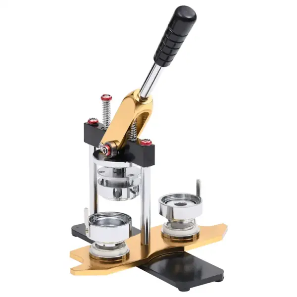 Rinnamärgimasin pööratava alusega, 44 mm stants, 500 tk rinnamärgitoorikuid, kuldne-must – 2