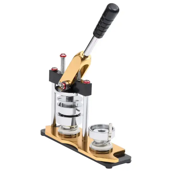 Rinnamärgimasin pööratava alusega, 44 mm stants, 500 tk rinnamärgitoorikuid, kuldne-must – 3